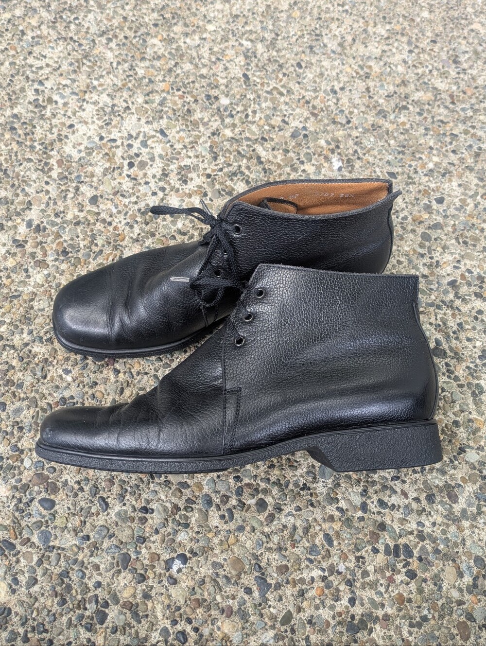 A. Testoni Black Pebbled Leather Chukka Boots